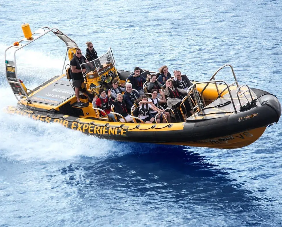 Passenger RIB running at speed with fare-paying passengers aboard, a sea safari operation of the type fitted with BRNKL Blue
